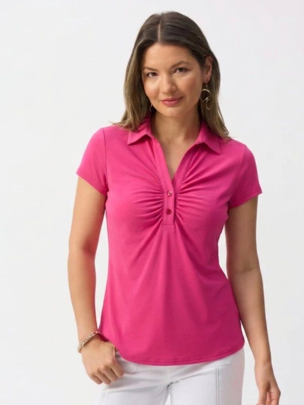 By Design Women's Pink Ruched Polo Top Size Large